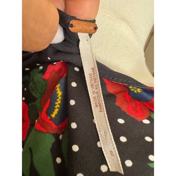 Free People Morning Light Black Print Long Sleeve Mini Dress Size 8 - Picture 6 of 7